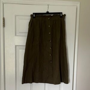 Madewell Olive Button-Down Midi Skirt